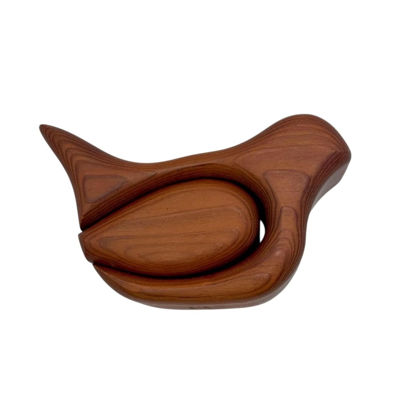 Vintage Handcrafted Redwood Bird Sculpture Puzzle Box