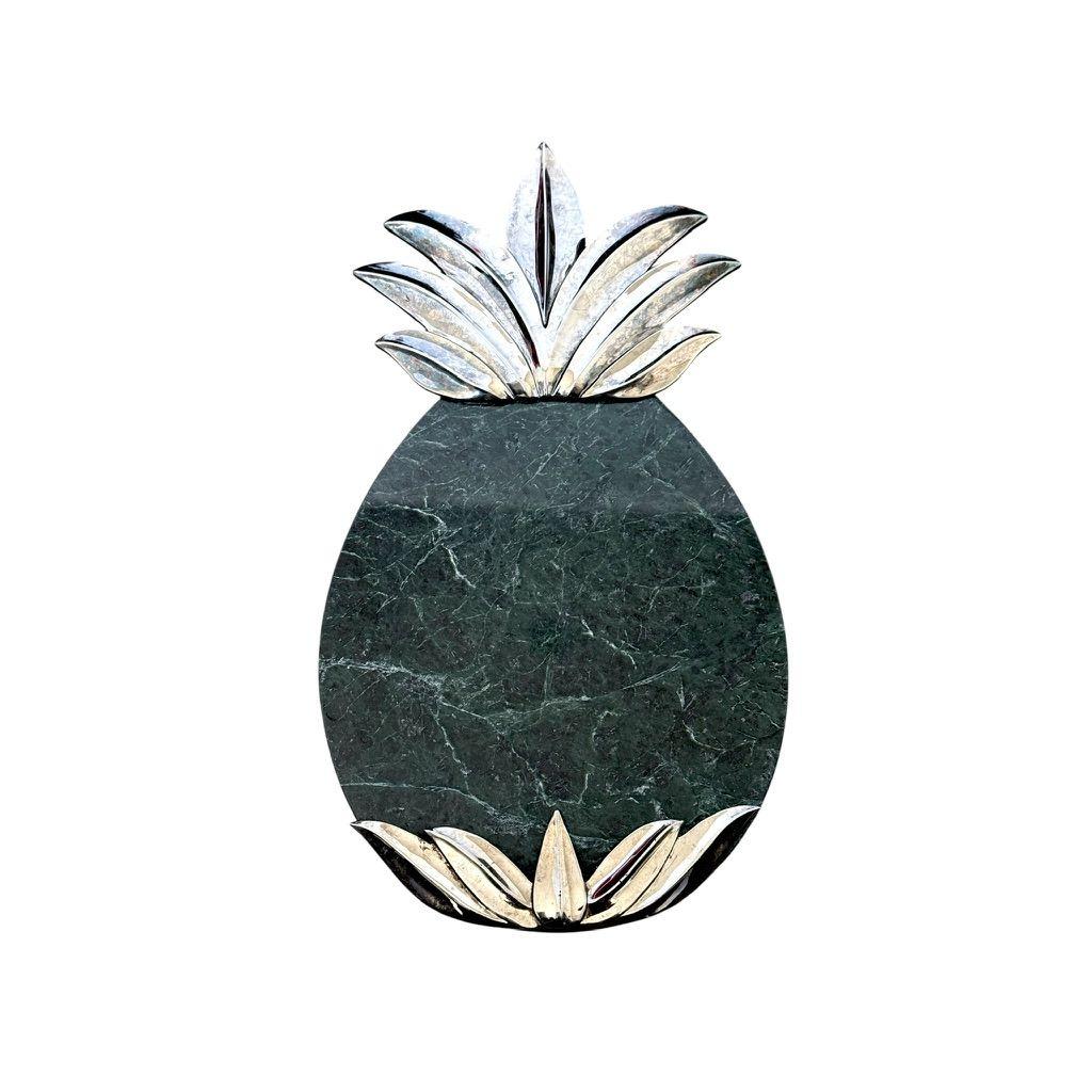 Godinger Pineapple Silver Plated Green Marble Cheese Serving Set Utensils & Tray