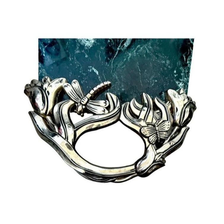Godinger Silver plated Green Marble Serving Tray With Ornate Dragonfly/Butterfly Handles