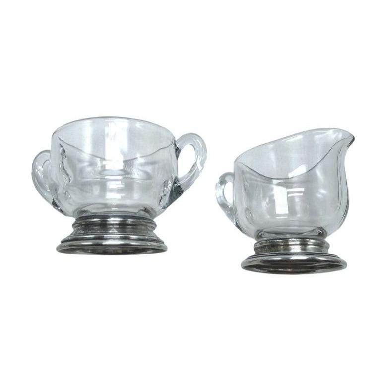 Vintage Glass & Sterling Silver Sugar And Creamer Dish Set