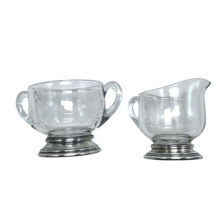 Vintage Glass & Sterling Silver Sugar And Creamer Dish Set