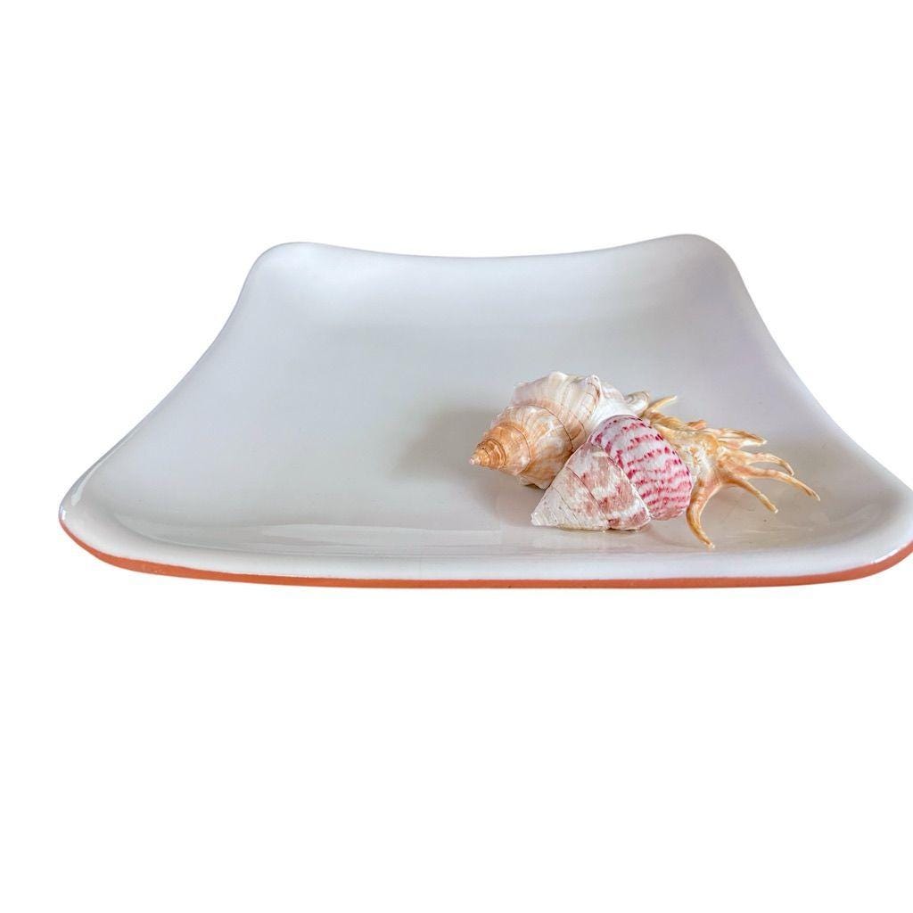 Dansk Portugal Square Ceramic Platter With Real Shells Attached - Coastal Decor