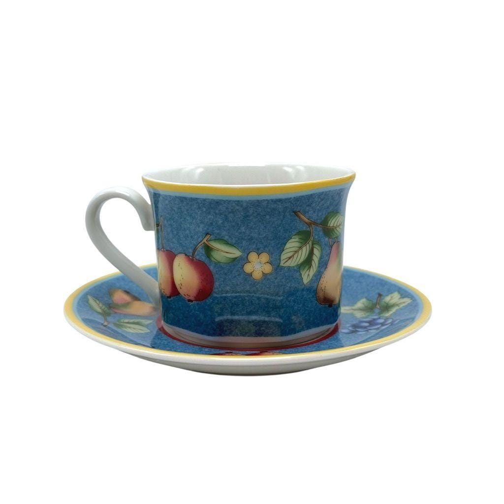 Villeroy & Boch Citta Campagna Biella Blue Fruit Pattern Tea Cup/Saucer Set Of 4