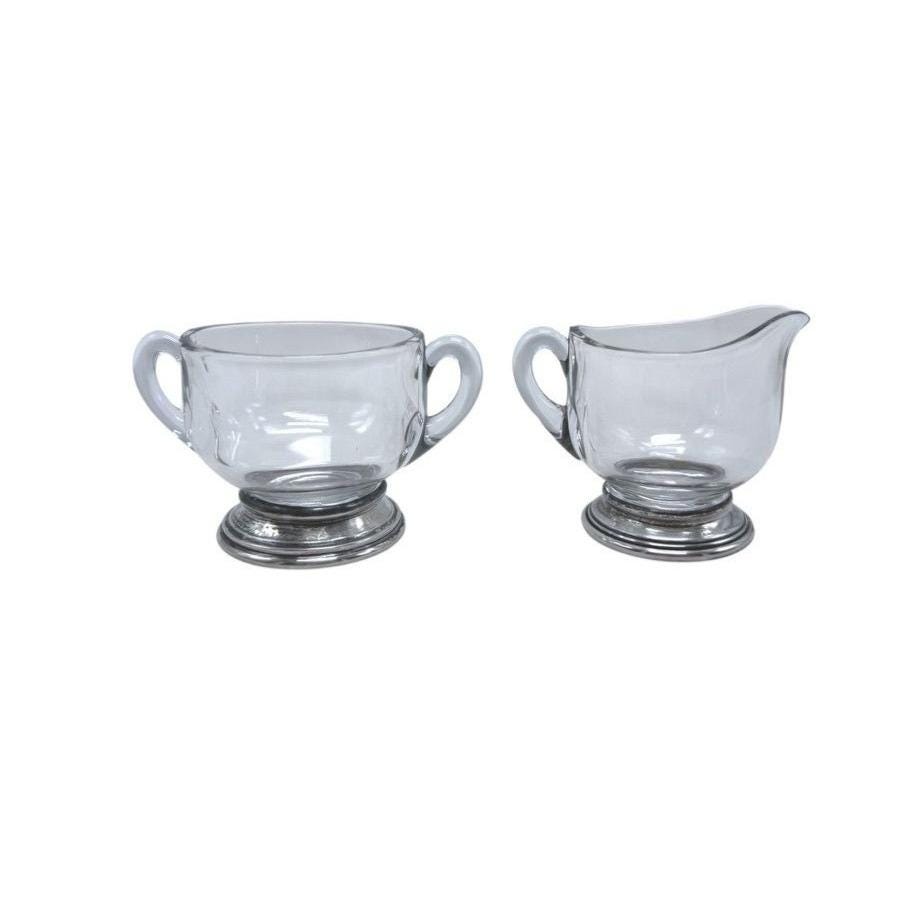 Vintage Glass & Sterling Silver Sugar And Creamer Dish Set