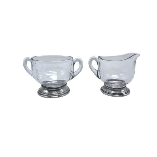 Vintage Glass & Sterling Silver Sugar And Creamer Dish Set