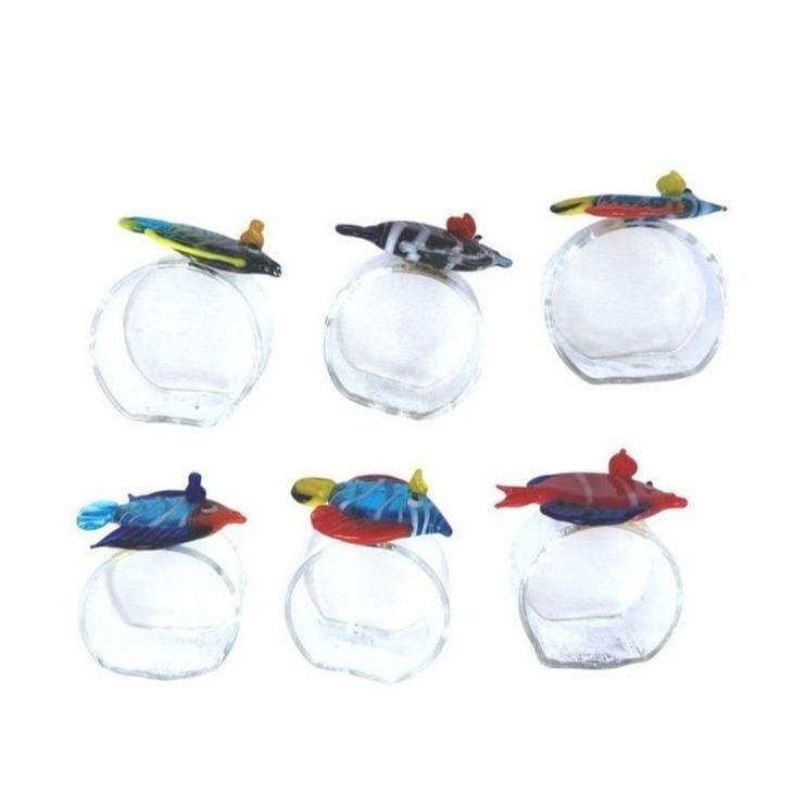 Handmade Colorful Handblown Glass Fish Napkin Rings Set Of 6 Table Decor