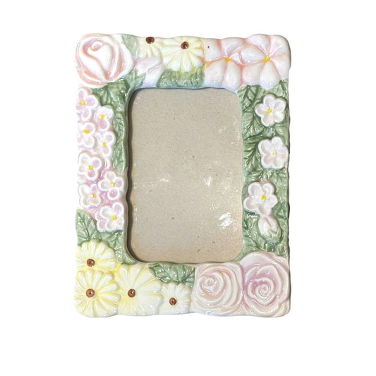 Vintage LaVie Floral Ceramic Picture Frame Pastel Colors- Easter/Spring Decor