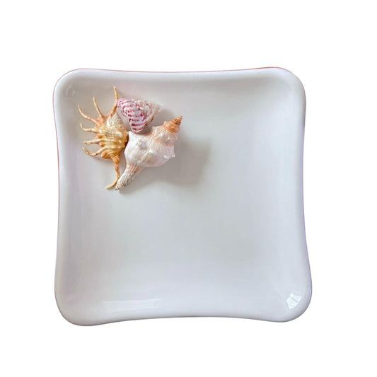 Dansk Portugal Square Ceramic Platter With Real Shells Attached - Coastal Decor