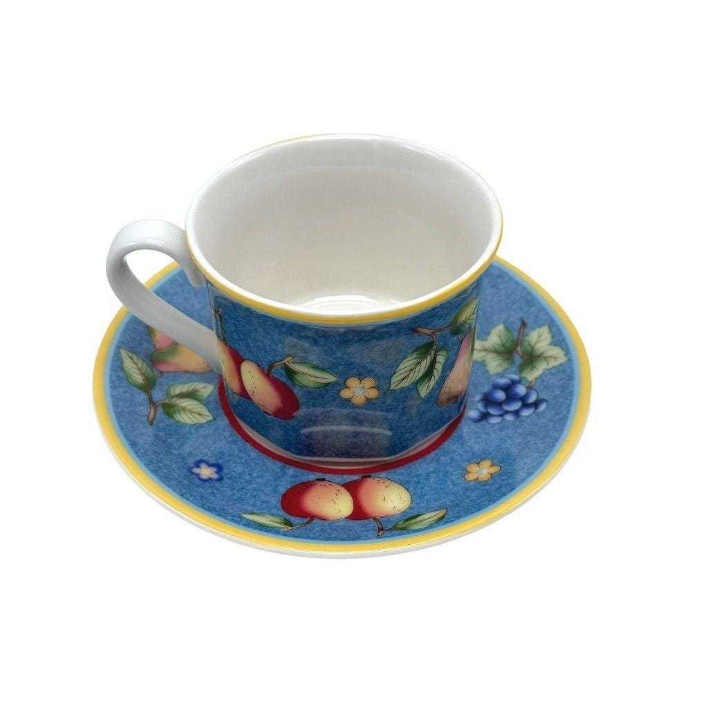 Villeroy & Boch Citta Campagna Biella Blue Fruit Pattern Tea Cup/Saucer Set Of 4