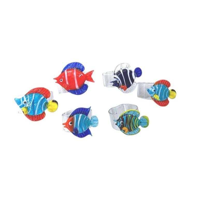 Handmade Colorful Handblown Glass Fish Napkin Rings Set Of 6 Table Decor
