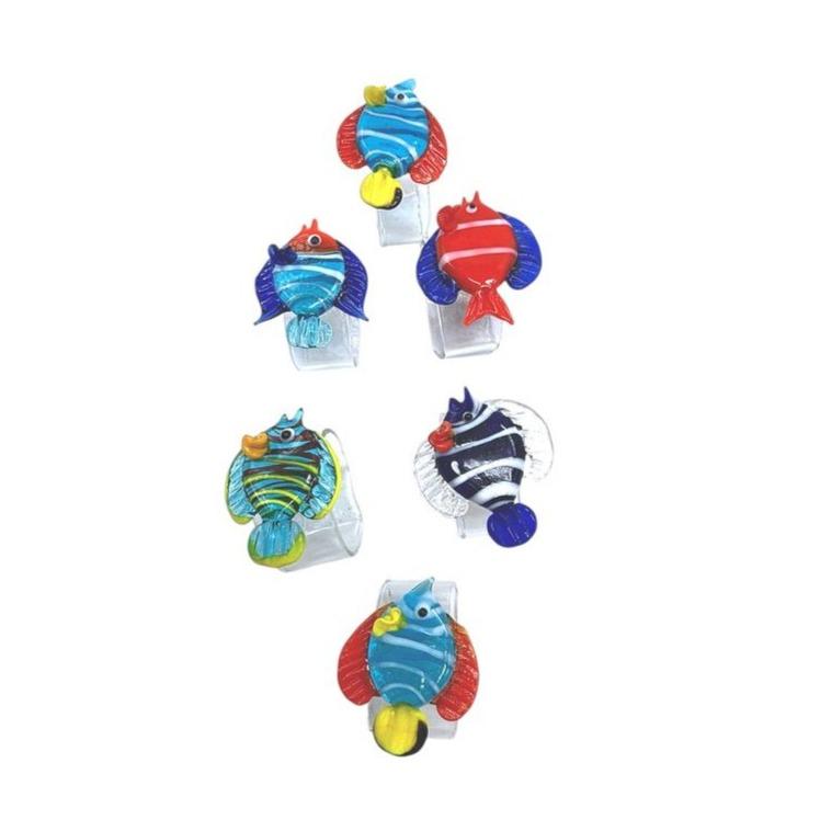 Handmade Colorful Handblown Glass Fish Napkin Rings Set Of 6 Table Decor