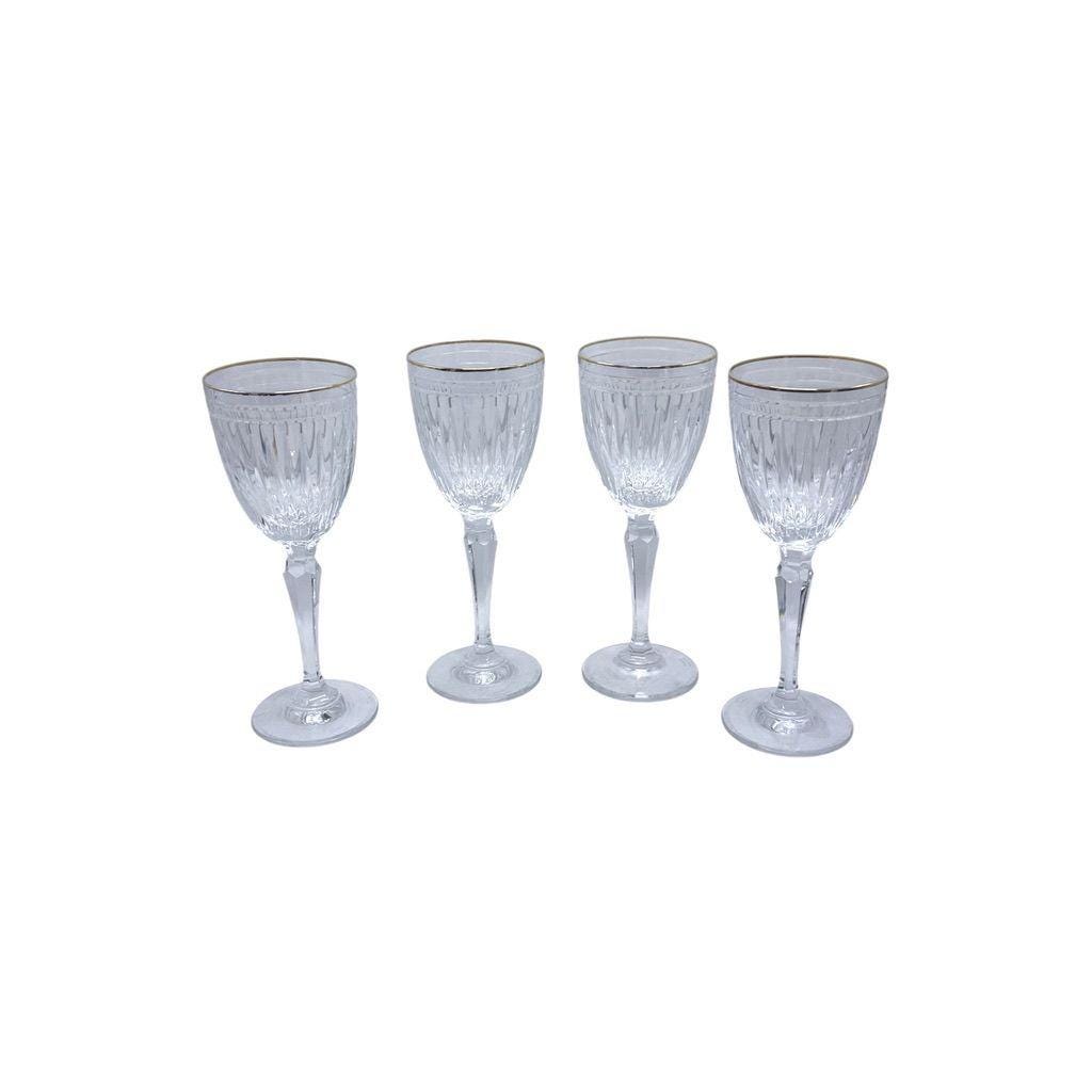 Waterford Hanover Crystal Wine Glasses, Gold Trim Set of 4