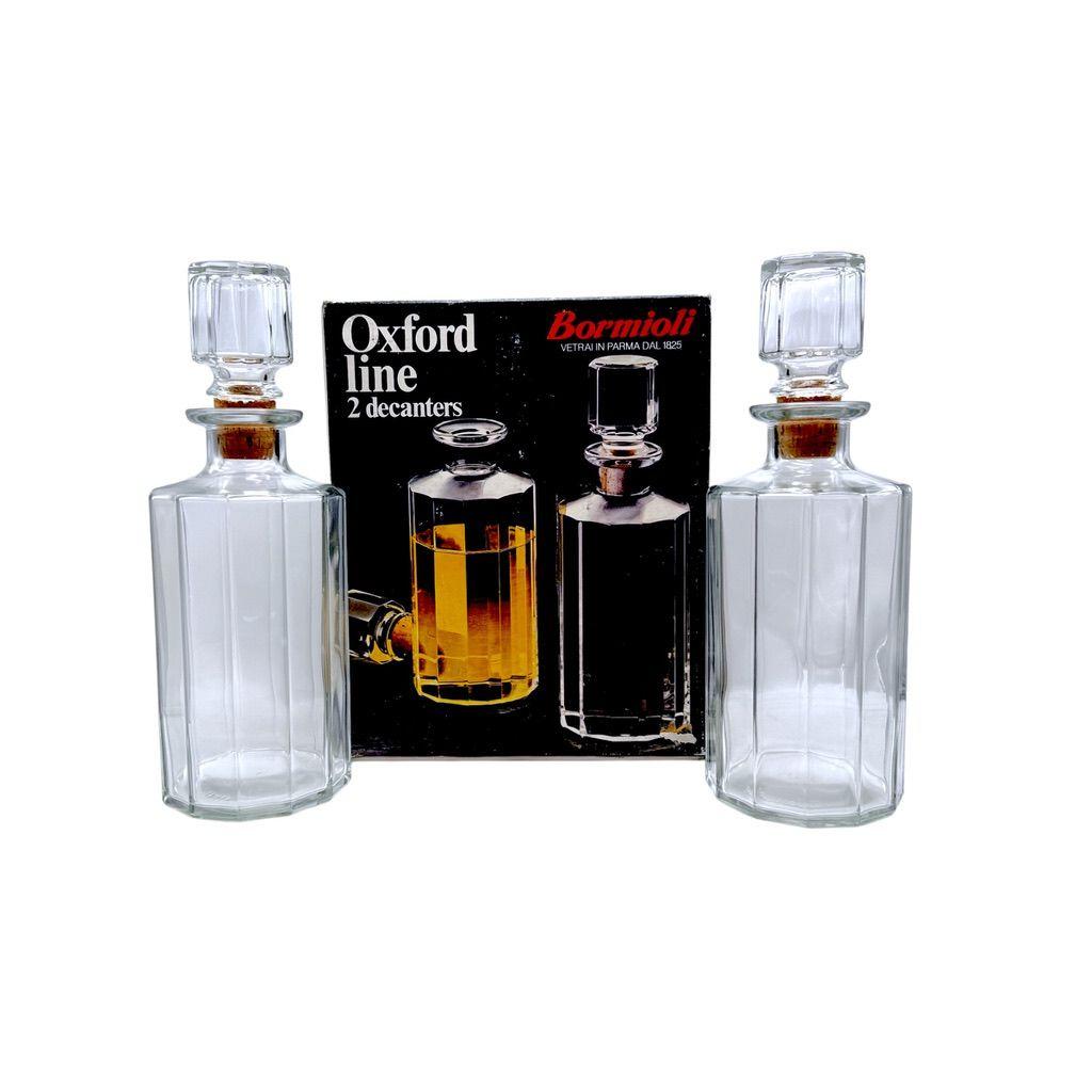 Bormioli Oxford Line Glass Decanter Set Of 2 With Glass Stoppers New In Box