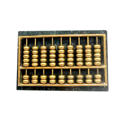 Vintage Brass Abacus Mounted On Green Marble Base Decorative Desk Accessory Compact Size