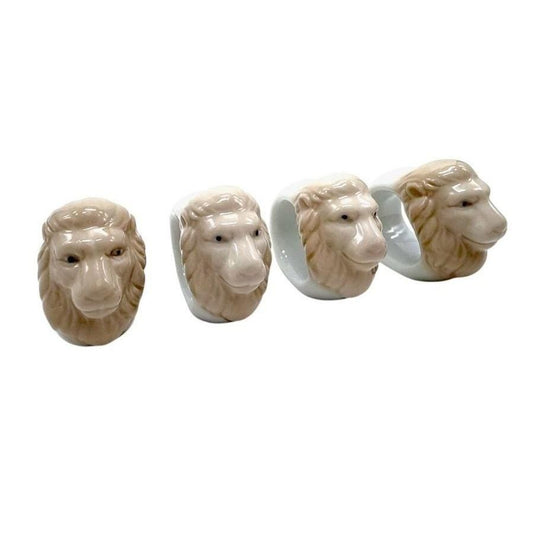 Pier 1 Vintage Lion Head Porcelain Napkin Rings Set Of 4 Unique Table Decor