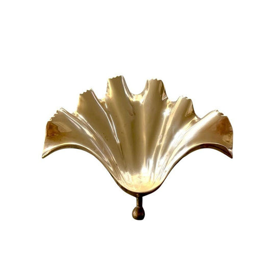 Vintage Brass Decorative Clam Shell Bowl With Ball Feet
