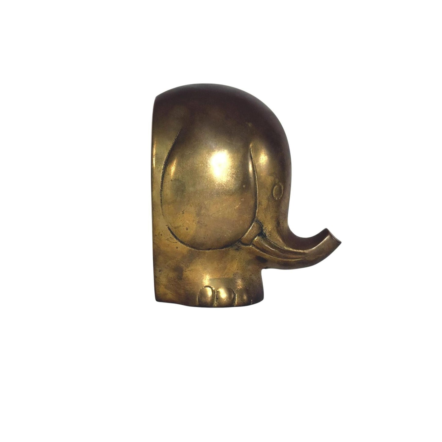 Vintage Solid Brass Elephant Figurine Bookend Mid-Century Modern Design