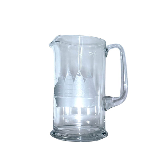 Toscany Clear Glass Pitcher With Etched Clipper Ship Design