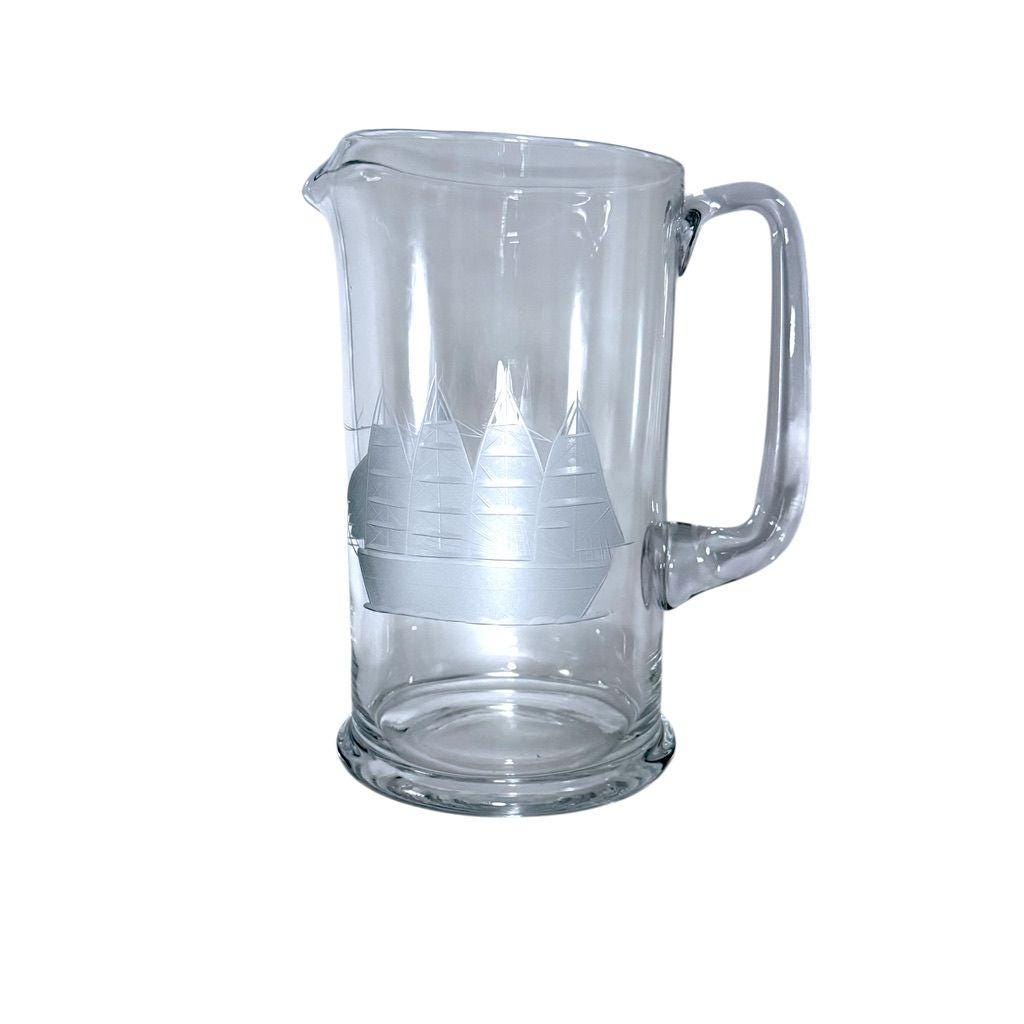 Toscany Clear Glass Pitcher With Etched Clipper Ship Design