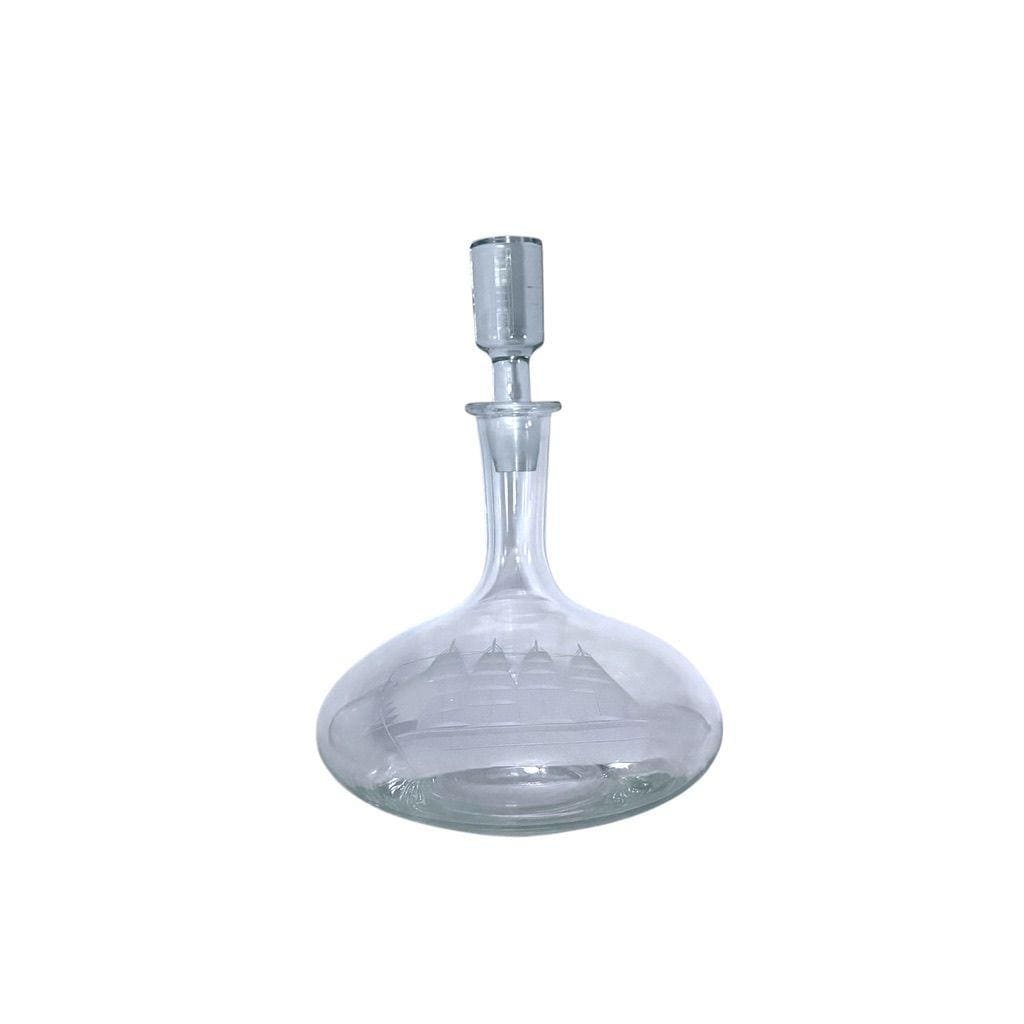Vintage Toscany Glass Ship Decanter With Stopper Clipper Etching Design