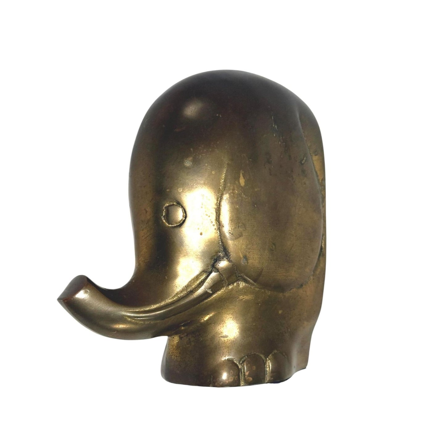 Vintage Solid Brass Elephant Figurine Bookend Mid-Century Modern Design