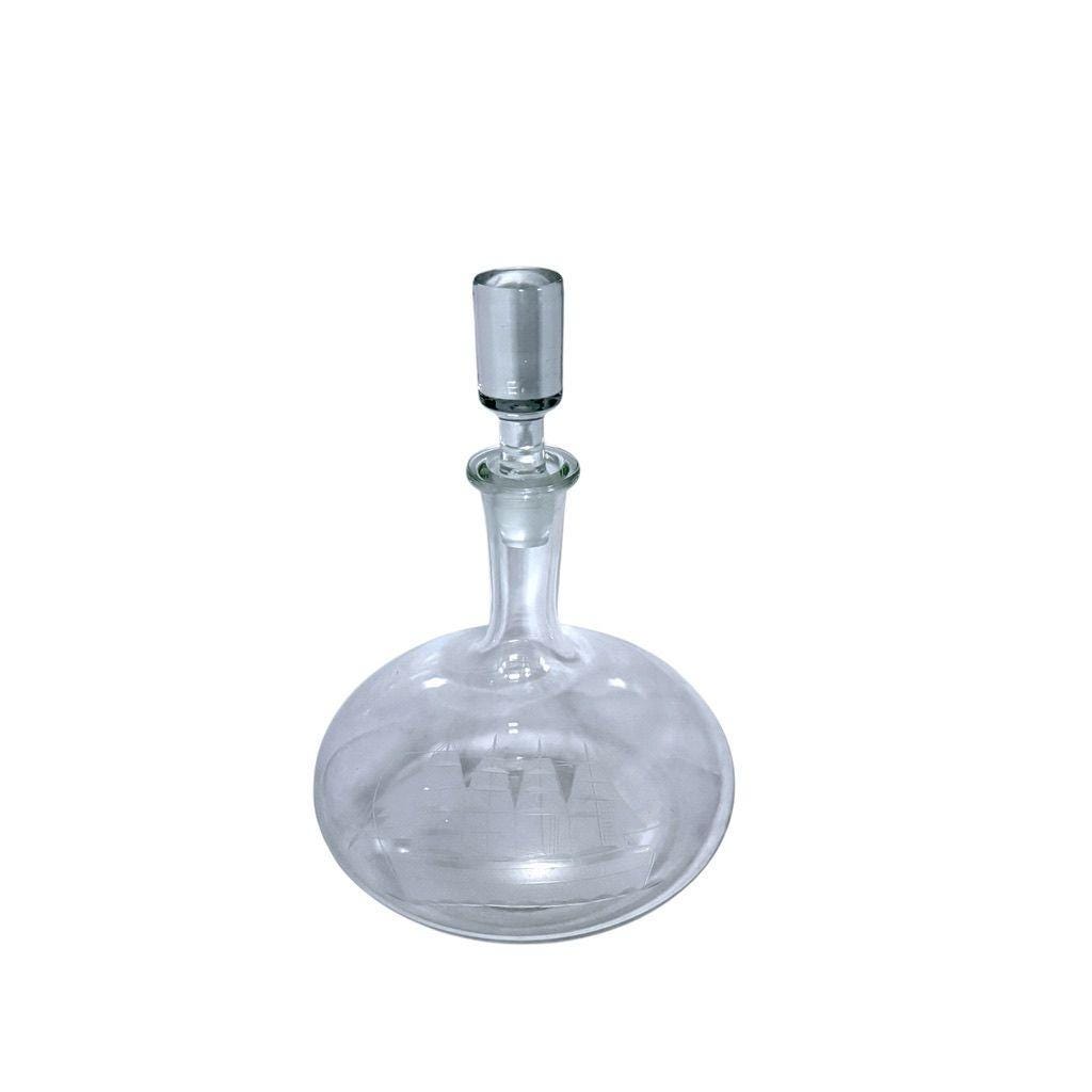 Vintage Toscany Glass Ship Decanter With Stopper Clipper Etching Design
