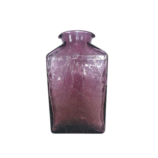 Blenko Style Double Spout Hand-Blown Amethyst Crackle Glass Vase