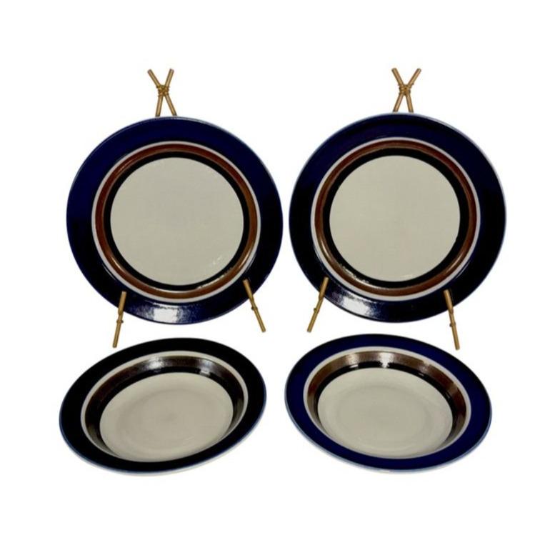 Arabia Finland Saara 2 Cereal Bowls & 2 Salad Plates Set