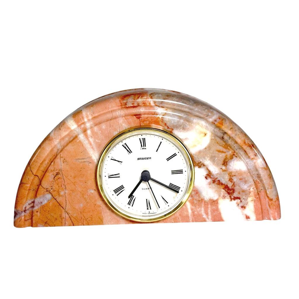 Art Deco Staiger Quartz West Germany Mantel Clock Half-Moon Pink Marble Base