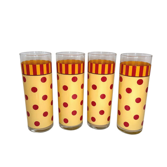 Vintage Gail Pittman "Siena" Highball Glasses Yellow/Red Polka Dot Stripe - 4