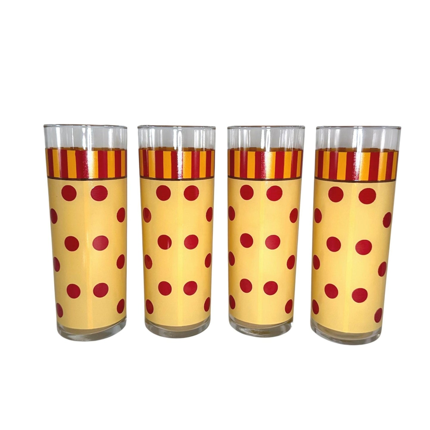 Vintage Gail Pittman "Siena" Highball Glasses Yellow/Red Polka Dot Stripe - 4