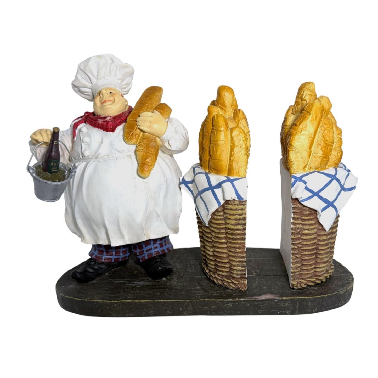 French Chef Baguette Hand-Painted Resin Napkin/ Cookbook/ Chopping Board Holder