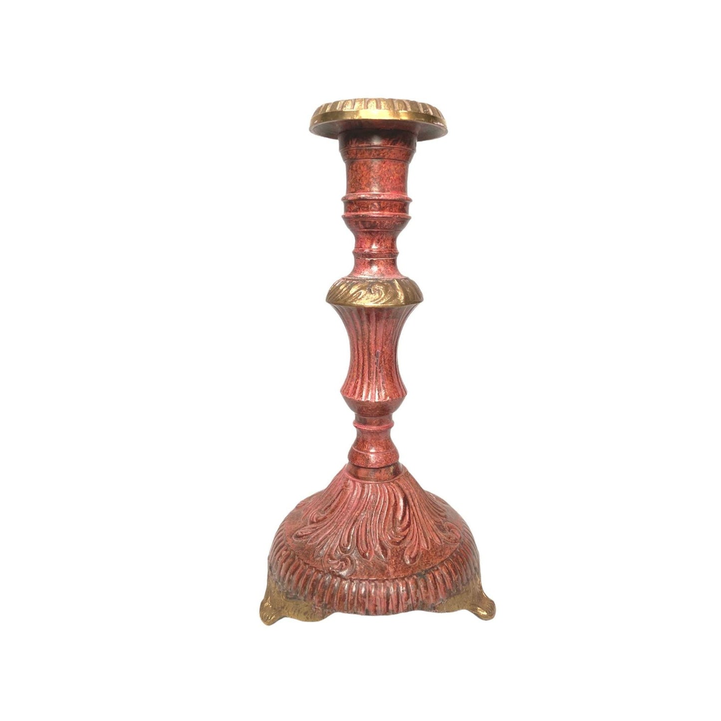 Vintage Burgundy Cloisonné Enamel & Gold Brass Candlestick Holders Set Of 3