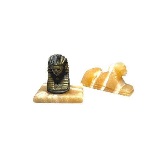 Egyptian Pharaoh & Sphinx Figurines Onyx Base Decorative Collectibles