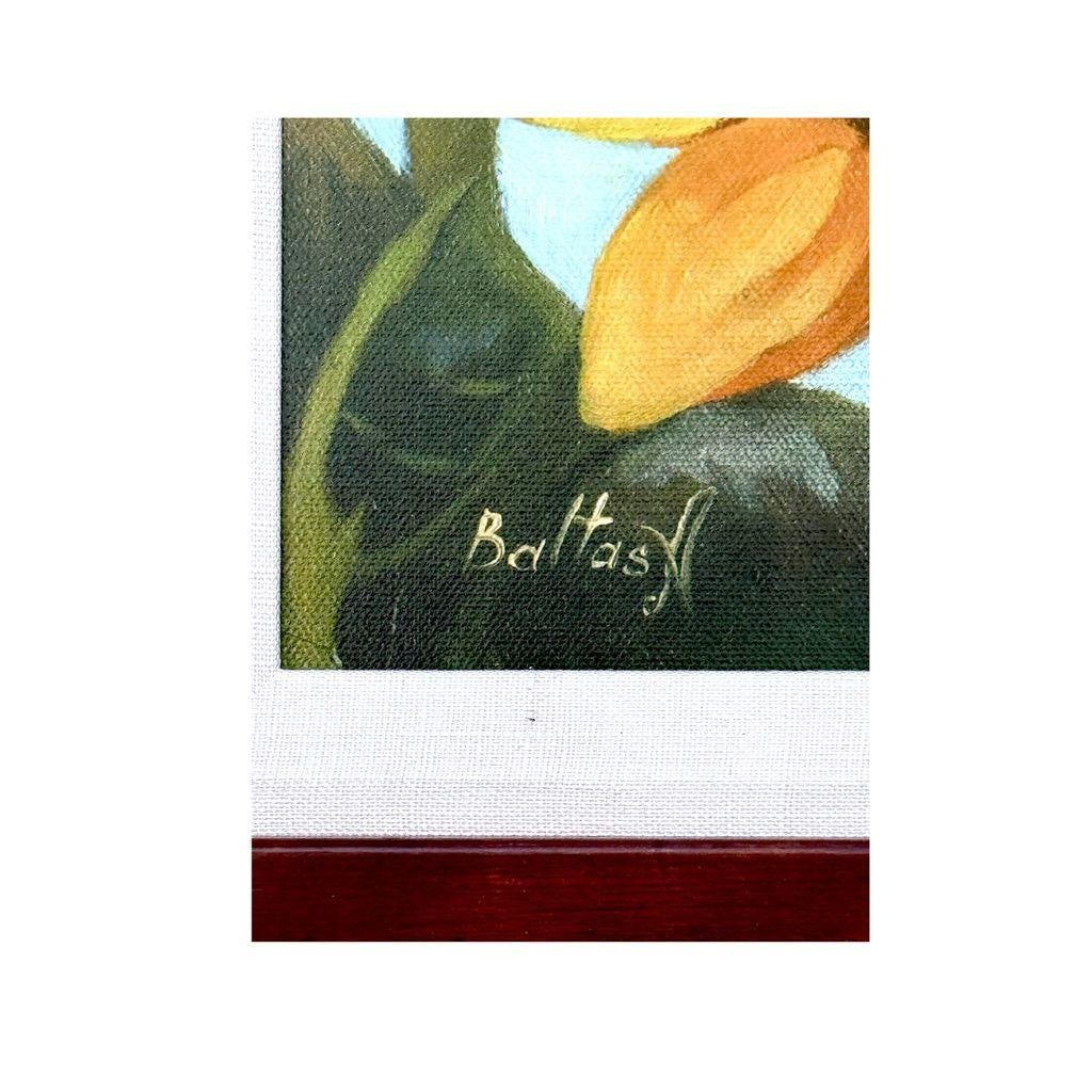 Sunflower Painting By Baltas A In Wooden Frame 17"x17" Wall Art