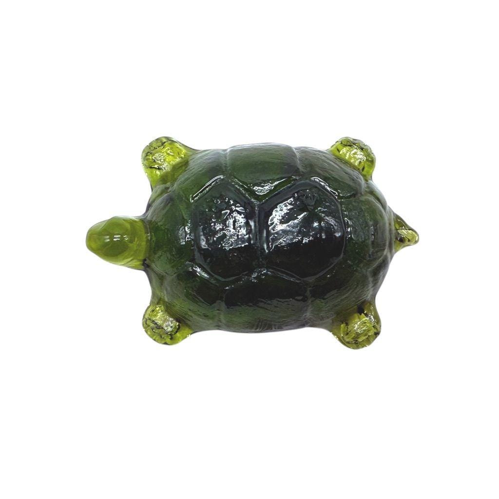 Green Glass Turtle Figurine Paperweight 4.5" Unique Handcrafted Decorative Accent
