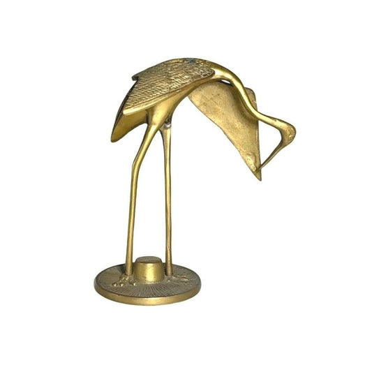 Vintage Brass Crane Bird Sculpture Textured Details Mid-Century Modern Decor