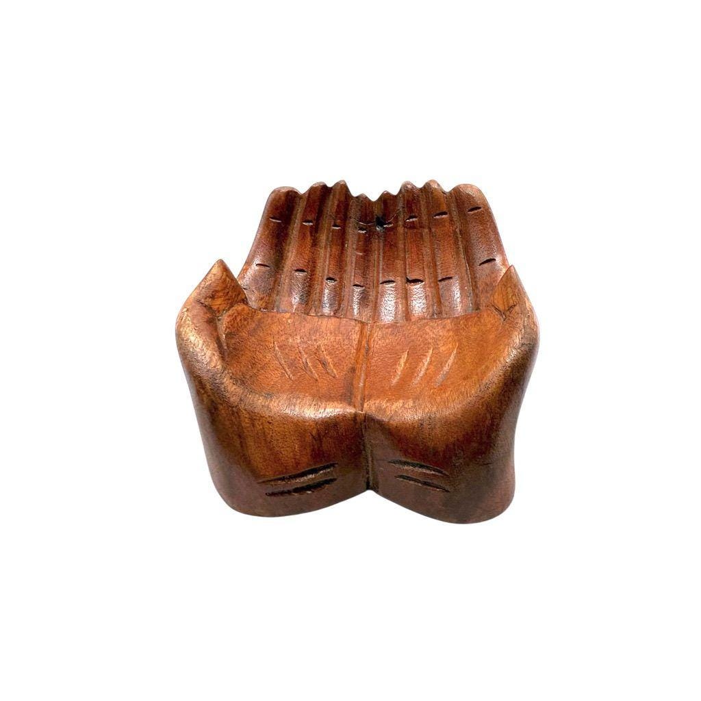 Hand-Carved Wooden Decorative Bowl In Unique Hand Shape Design