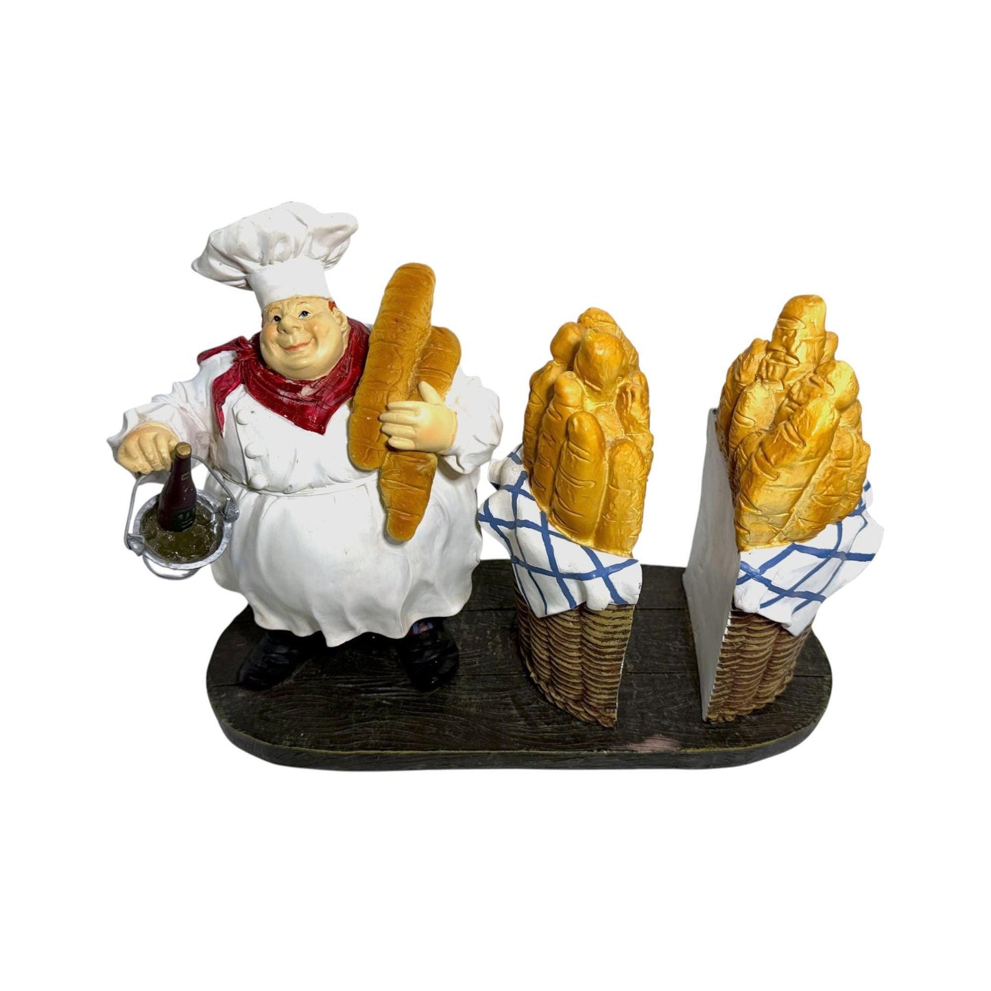 French Chef Baguette Hand-Painted Resin Napkin/ Cookbook/ Chopping Board Holder