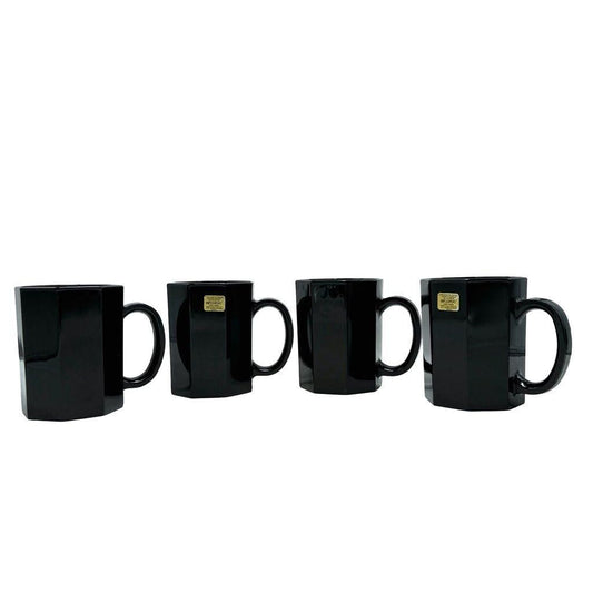 Vintage French Arcoroc Octine Black Octagonal Mugs Modern Design Set Of 4