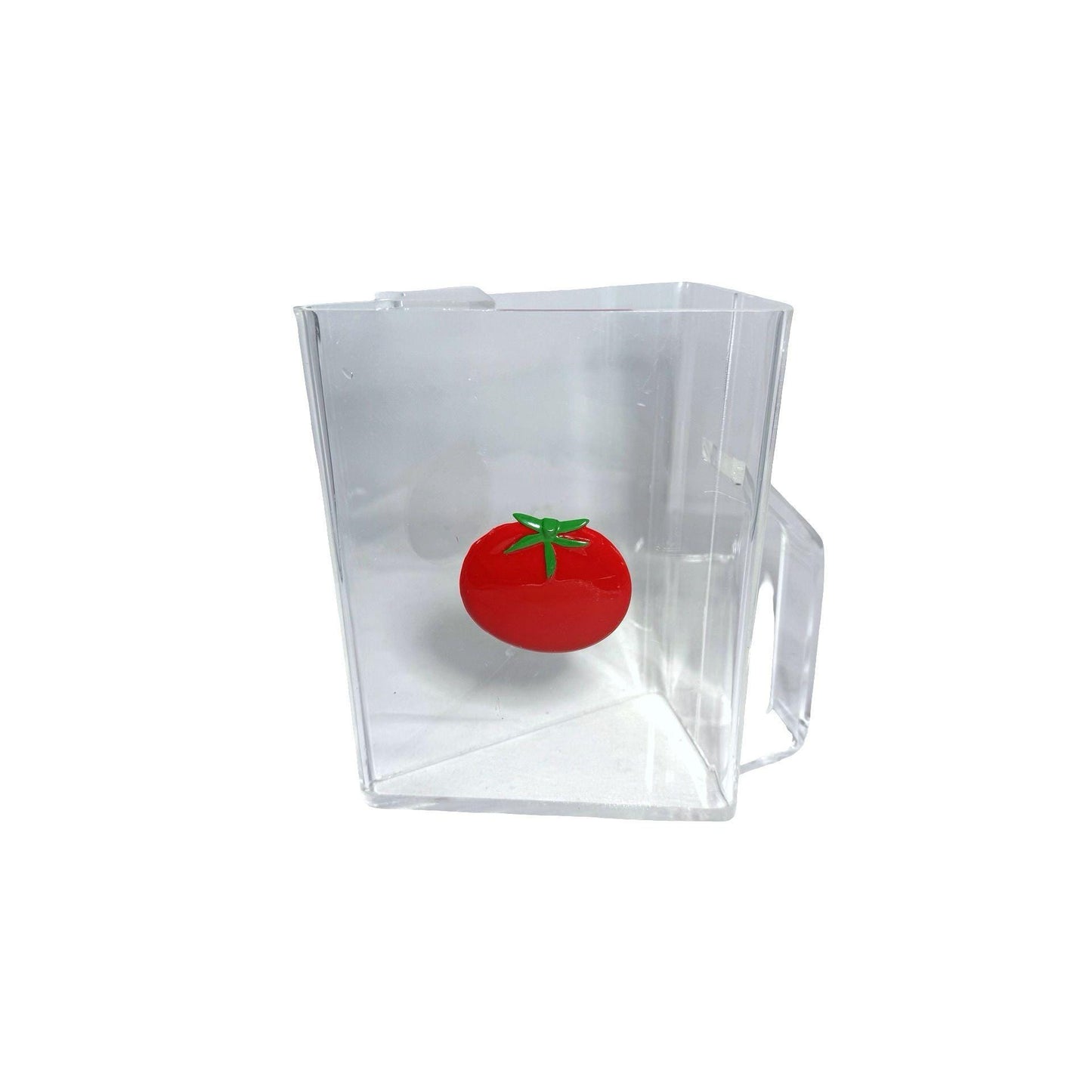 Rare H. J. Stotter Clear Lucite Triangle Pitcher With 3D Red Tomato Design