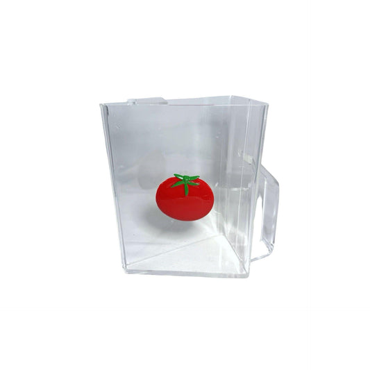 Rare H. J. Stotter Clear Lucite Triangle Pitcher With 3D Red Tomato Design