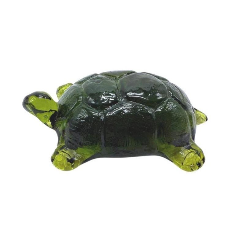 Green Glass Turtle Figurine Paperweight 4.5" Unique Handcrafted Decorative Accent
