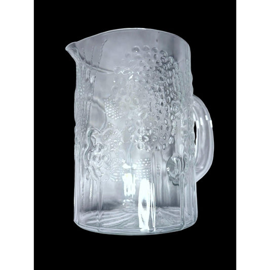 Littala Nuutajarvia Finland Flora Glass Pitcher Oiva Toikka Design Clear Embossed Pattern