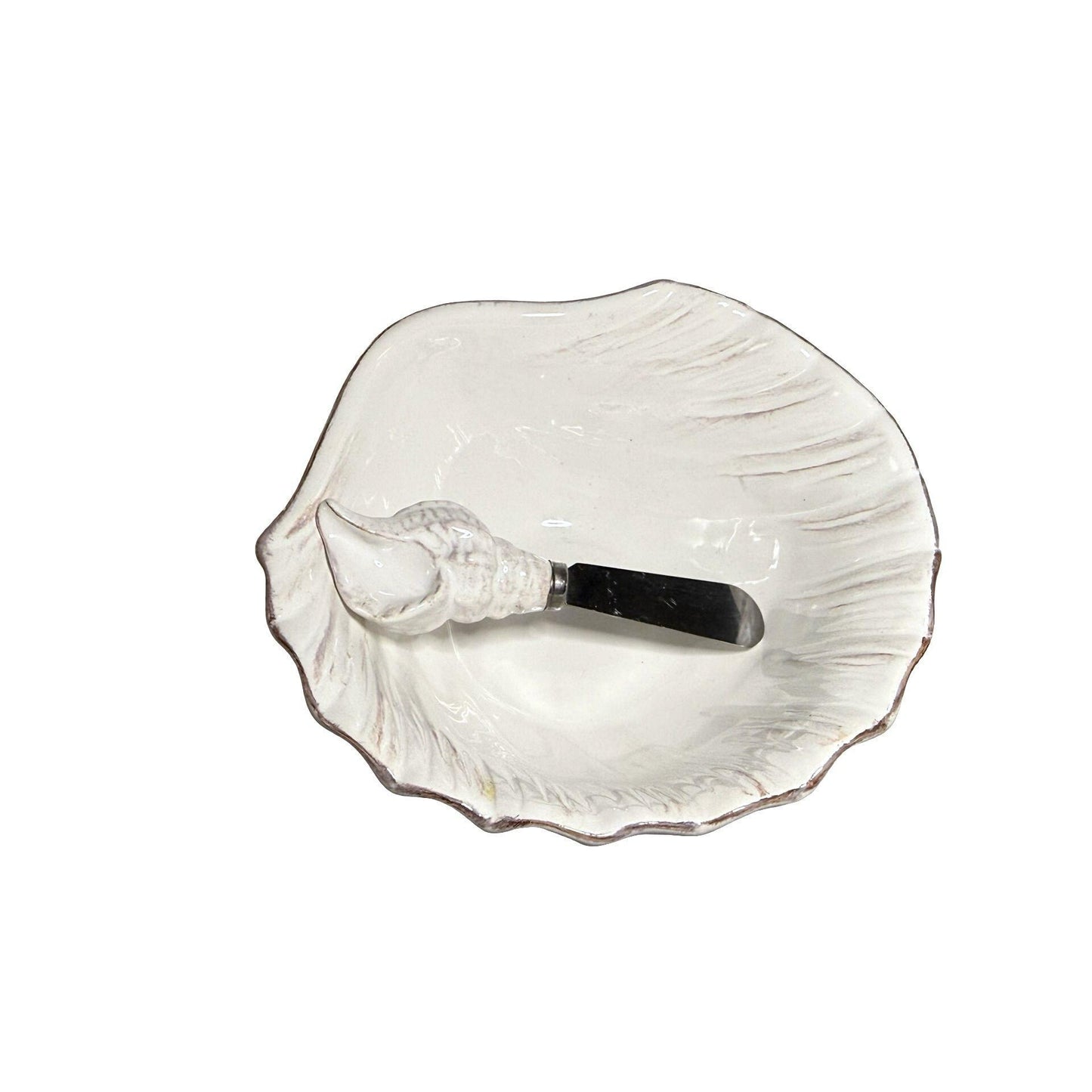 Shell-Shaped Ceramic Dish & Spreader Set By The Royal Standard