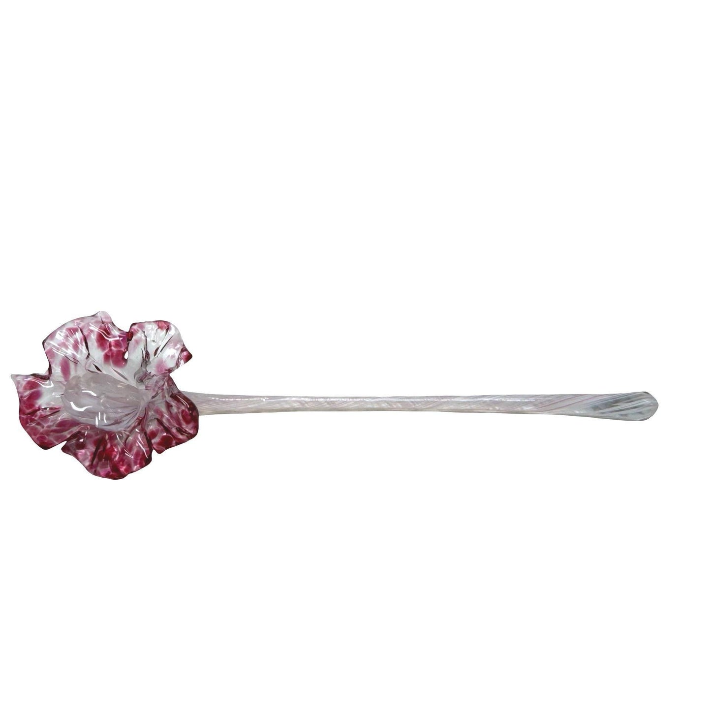 Hand Blown Long Stem Glass Pink/White Flower Decorative Art Piece 14 Inches Long