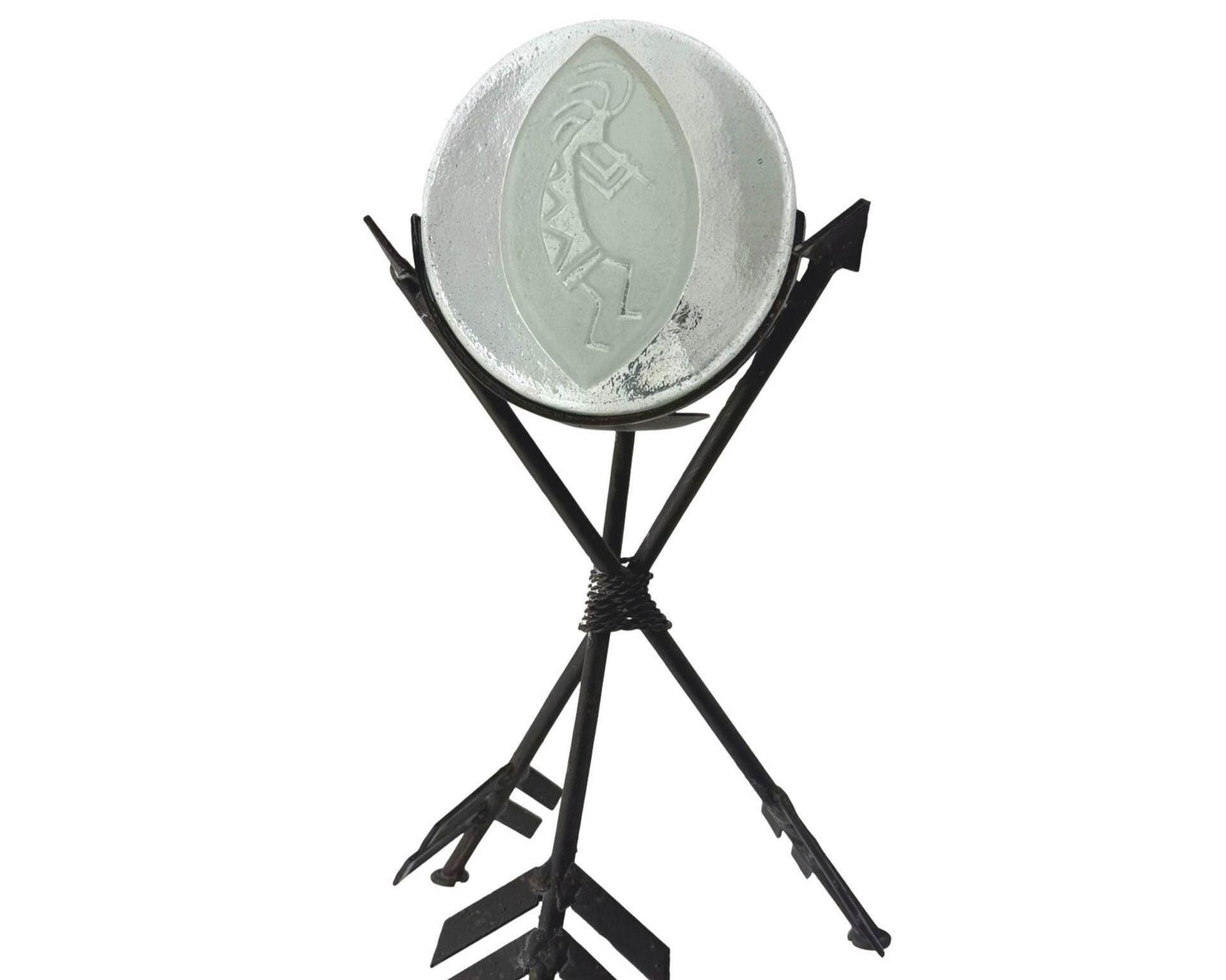 Kokopelli Southwestern Cast Iron Tripod Arrows Candle Holder Etched Glass Tile