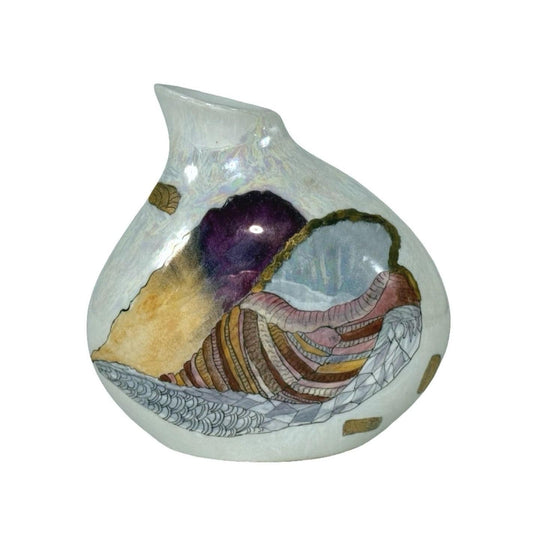 Limoges France Iridescent Porcelain Bud Vase Hand-Painted Seashell Design W Gold