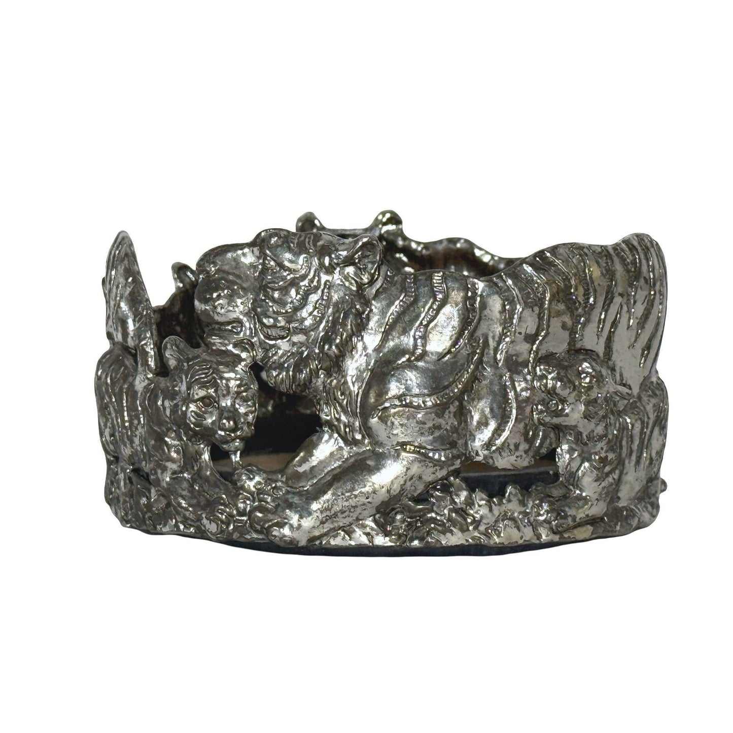 Silver-Plated Wine Bottle Coaster Tiger Design with black Marble base