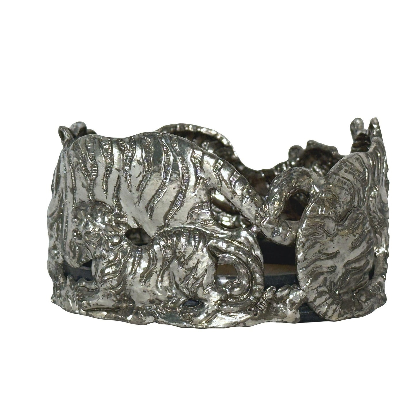 Silver-Plated Wine Bottle Coaster Tiger Design with black Marble base